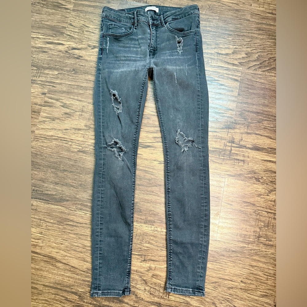 Zara Vintage Faded Black Distressed Ripped Skinny Jeans- tag size 6 - Picture 1 of 8